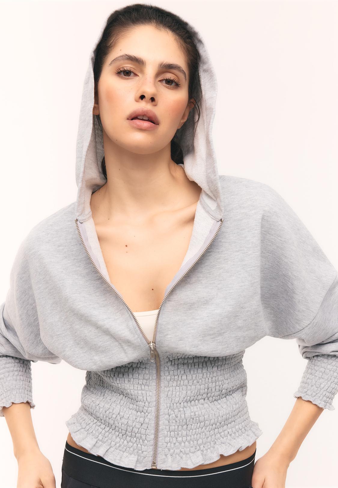 Sweat à capuche zippé poches centrales - Gris - Femme - 0.00 Sweat à capuche zippé poches centrales - Gris - Femme - 0.00