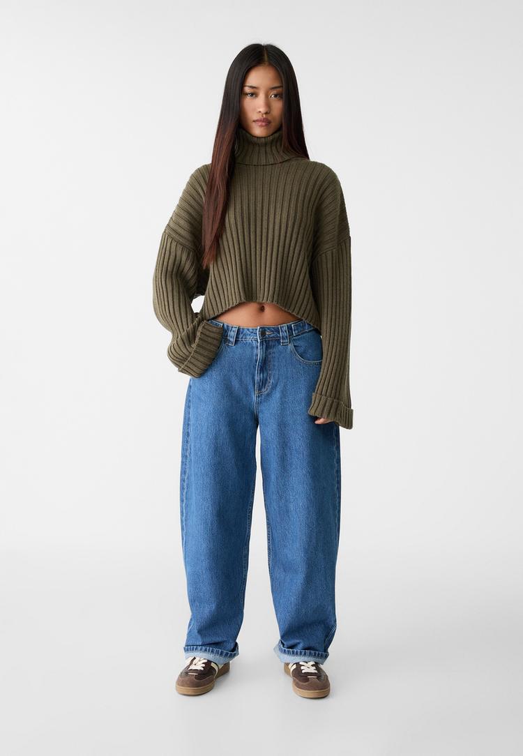 knit jumper with raised neck