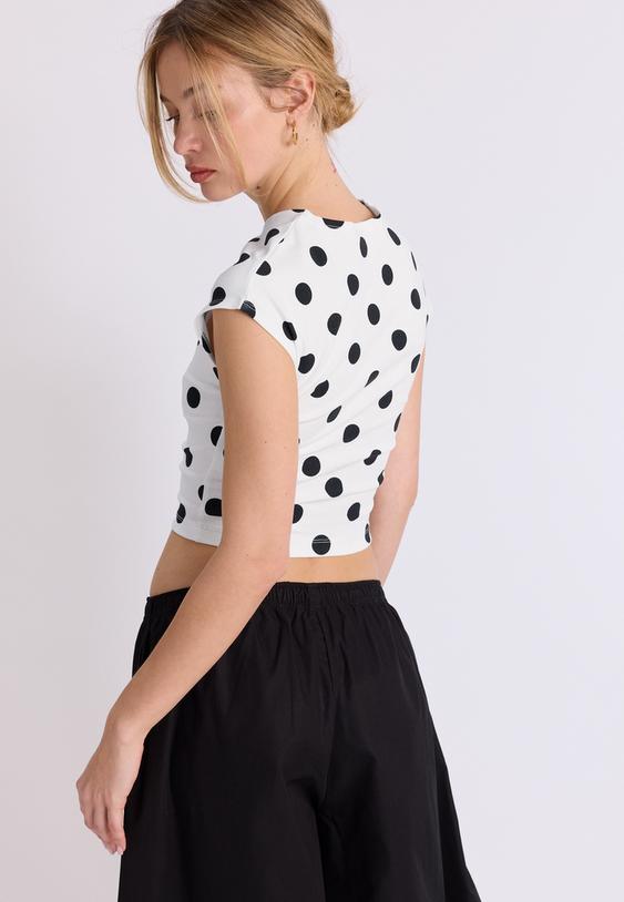 Stradivarius T-Shirt Court À Pois Écru Xs