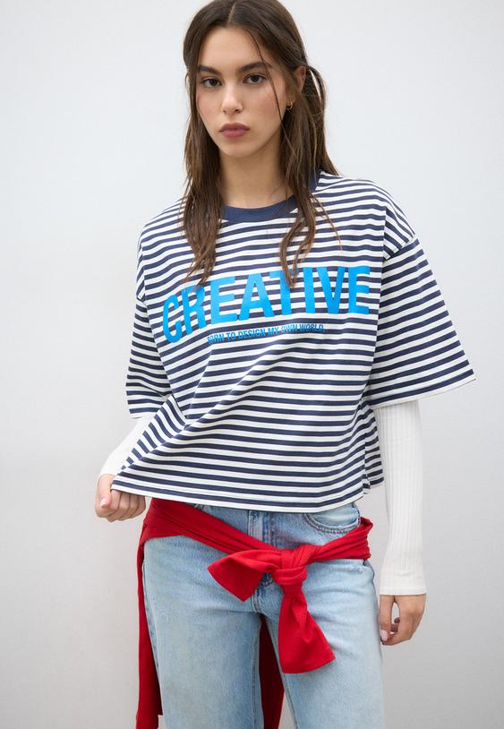 camiseta manga corta rayas estampado