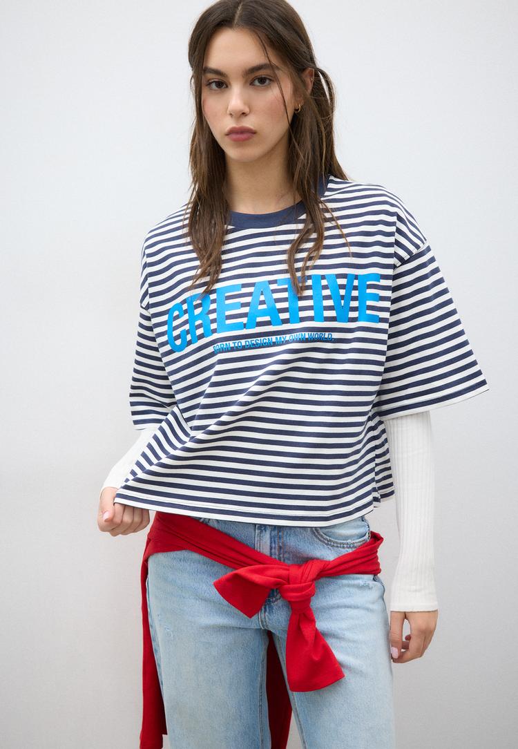 camiseta manga corta rayas estampado