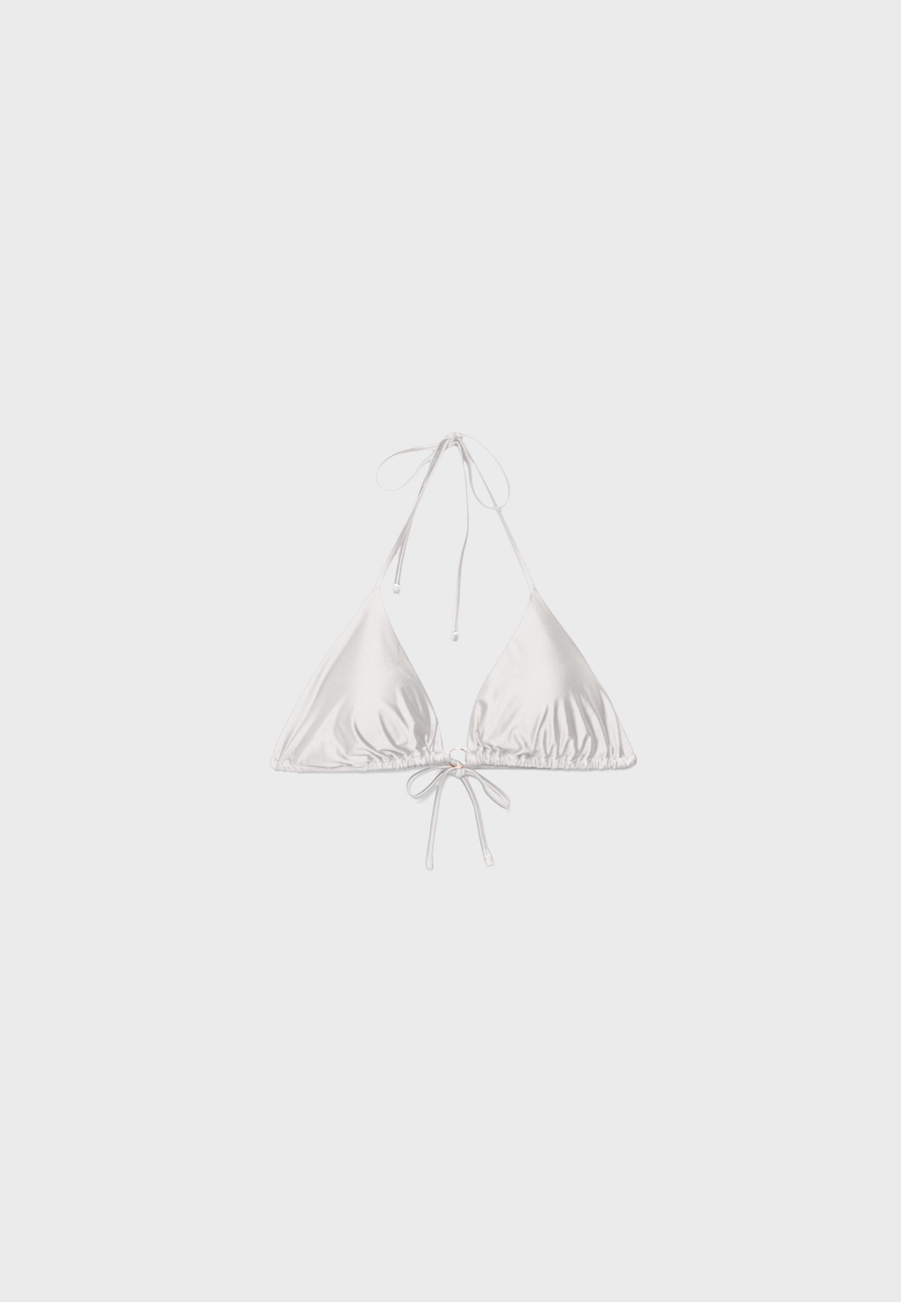 Satin triangle bikini top — Ecru