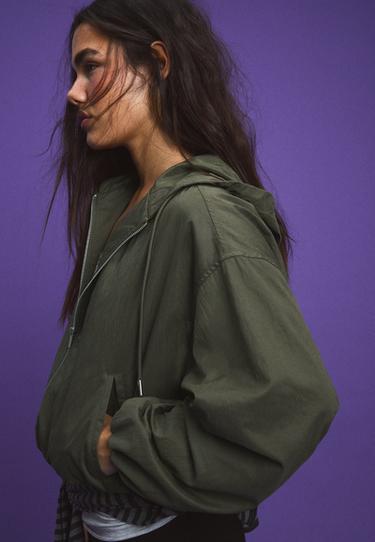 Basic nylon hood jacket — Khaki 3