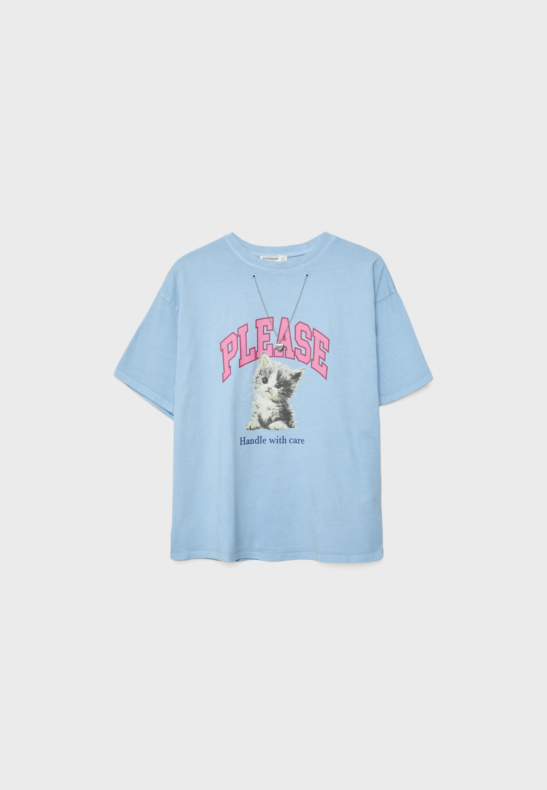 Short sleeve T-shirt with graphic and appliqué — Royal blue