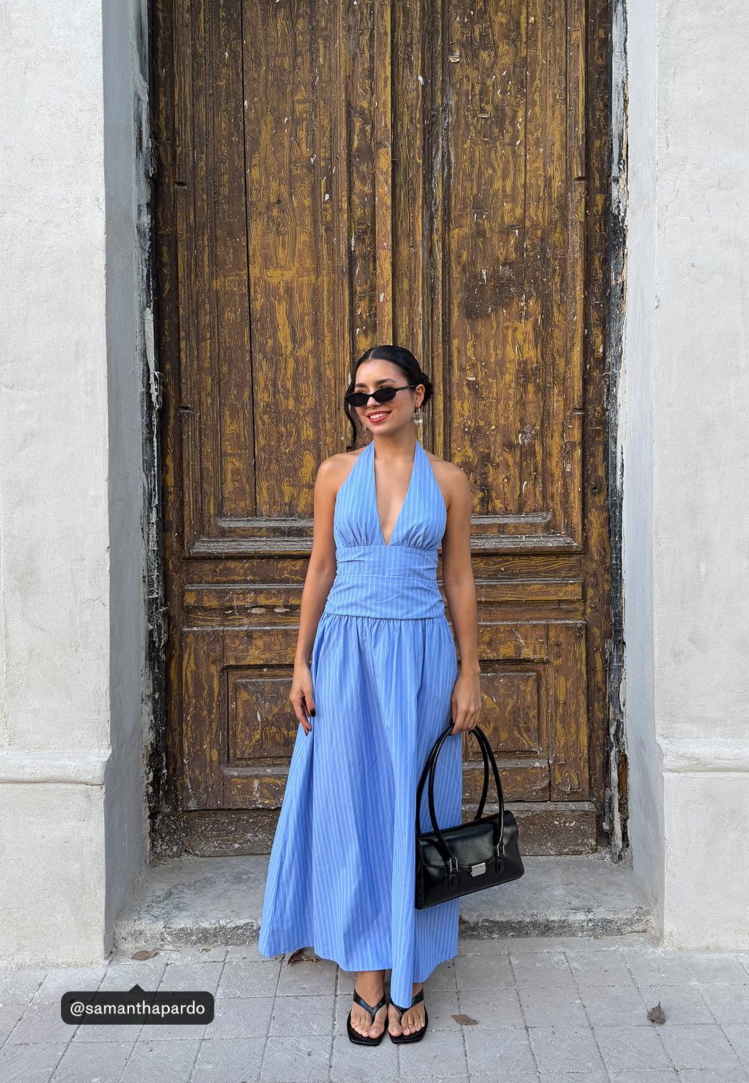 Poplin halter midi elbise - Görsel 3