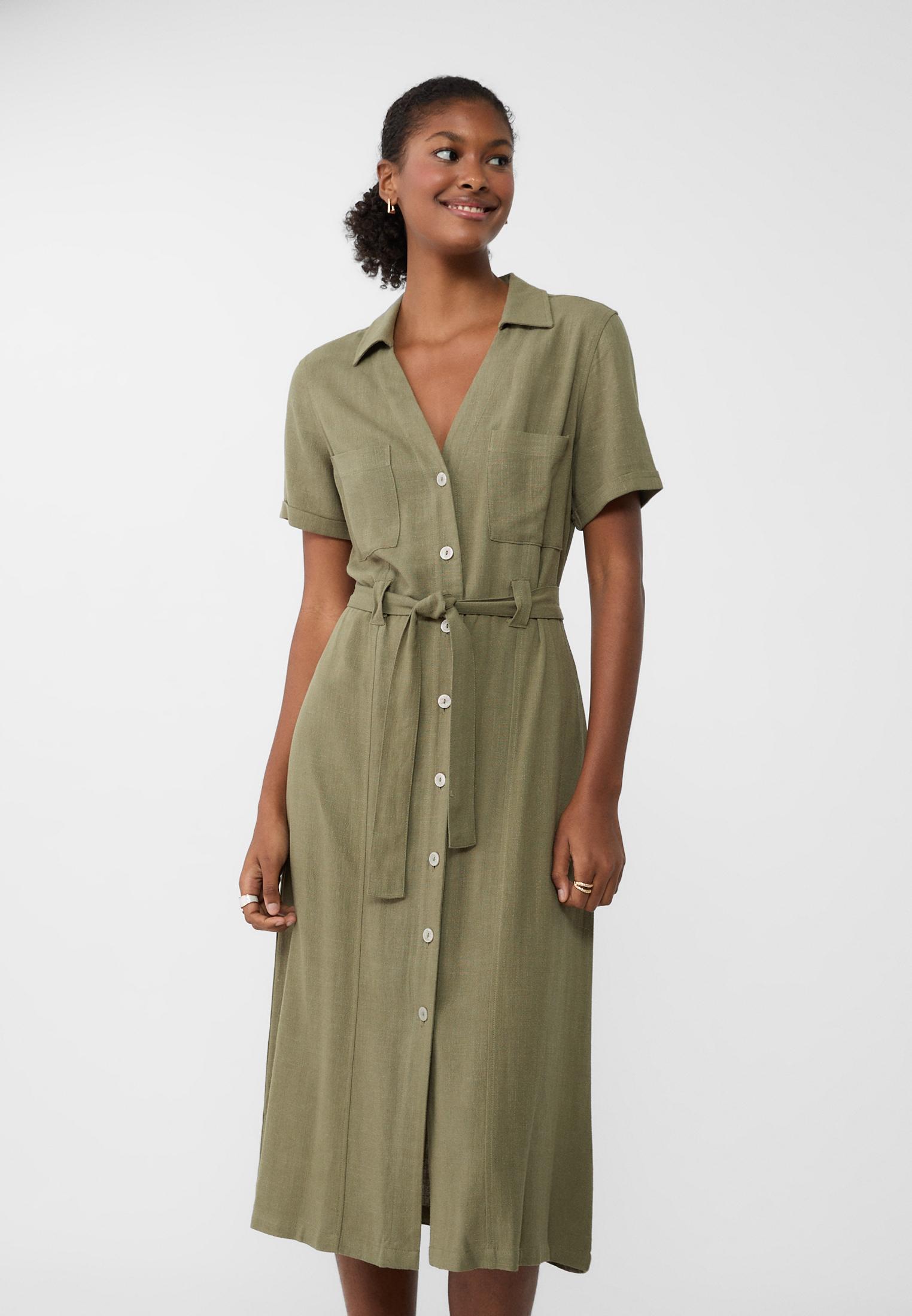 Linen midi shirt dress best sale