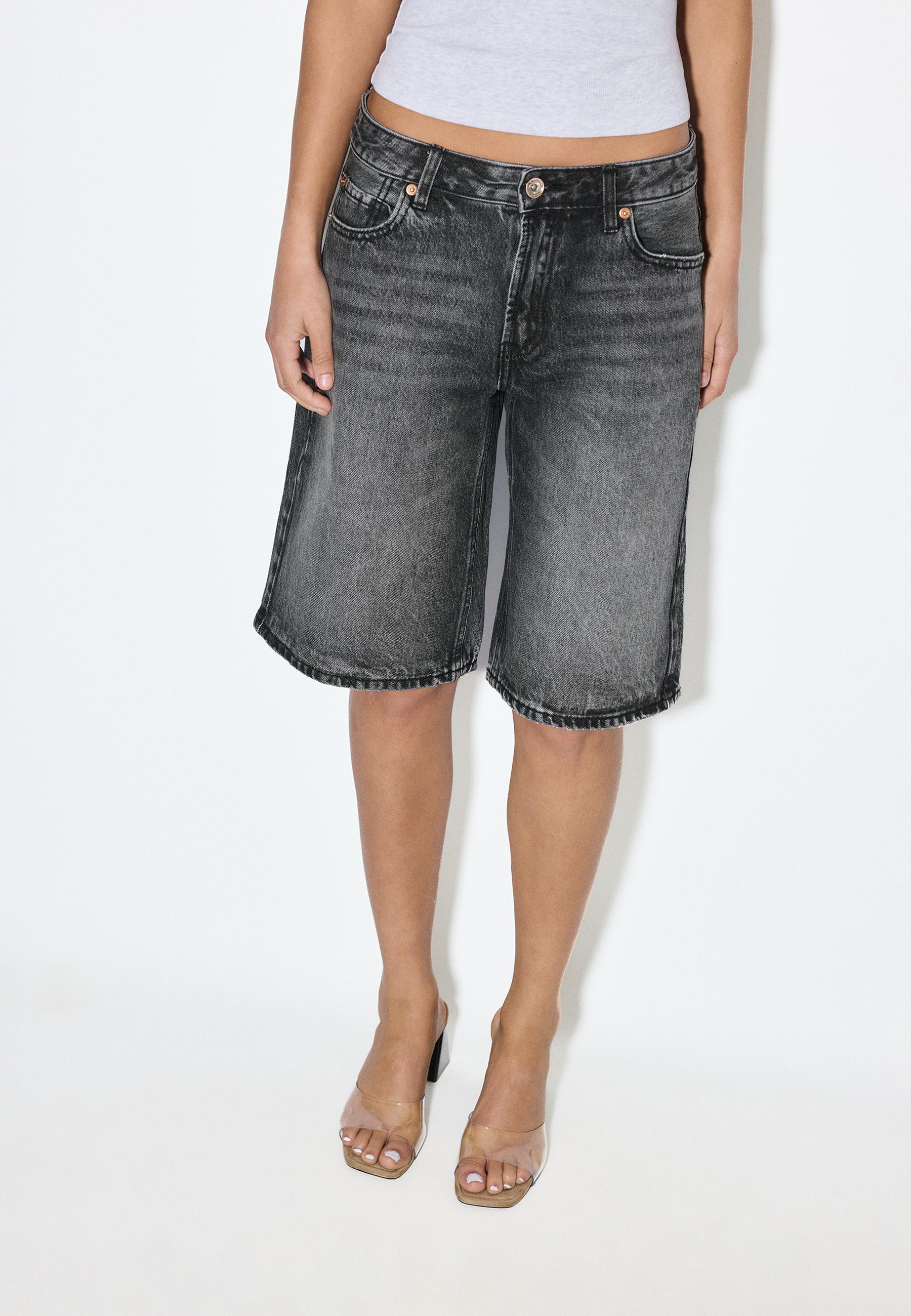 Baggy denim Bermuda shorts — DARK GREY DENIM WASH