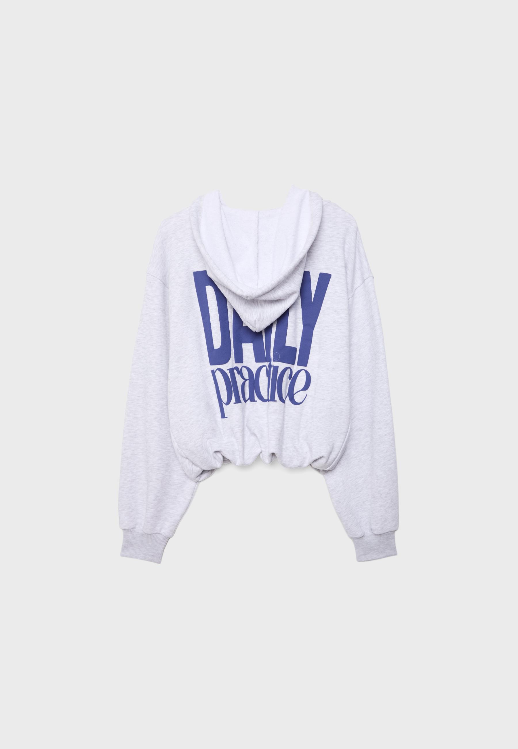 Printed Hooded Bomber Sweatshirt — Grey melange