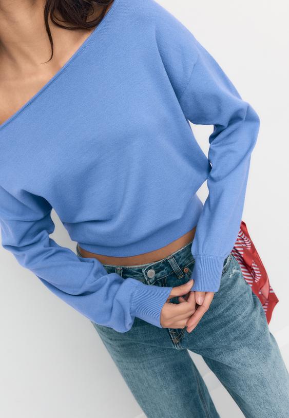 Асиметричен Трикотажен Пуловер