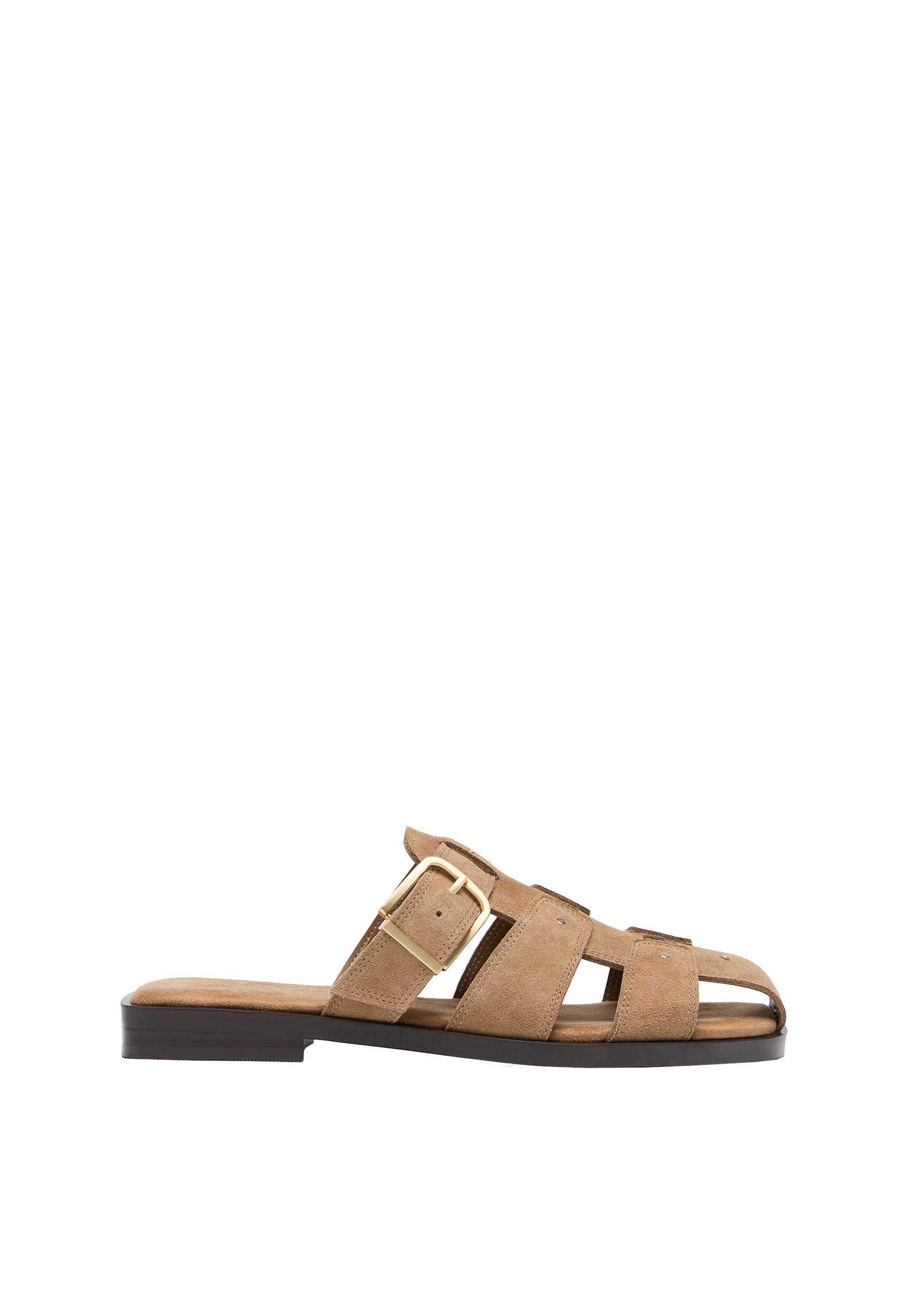 Backless leather cage sandals — BEIGE