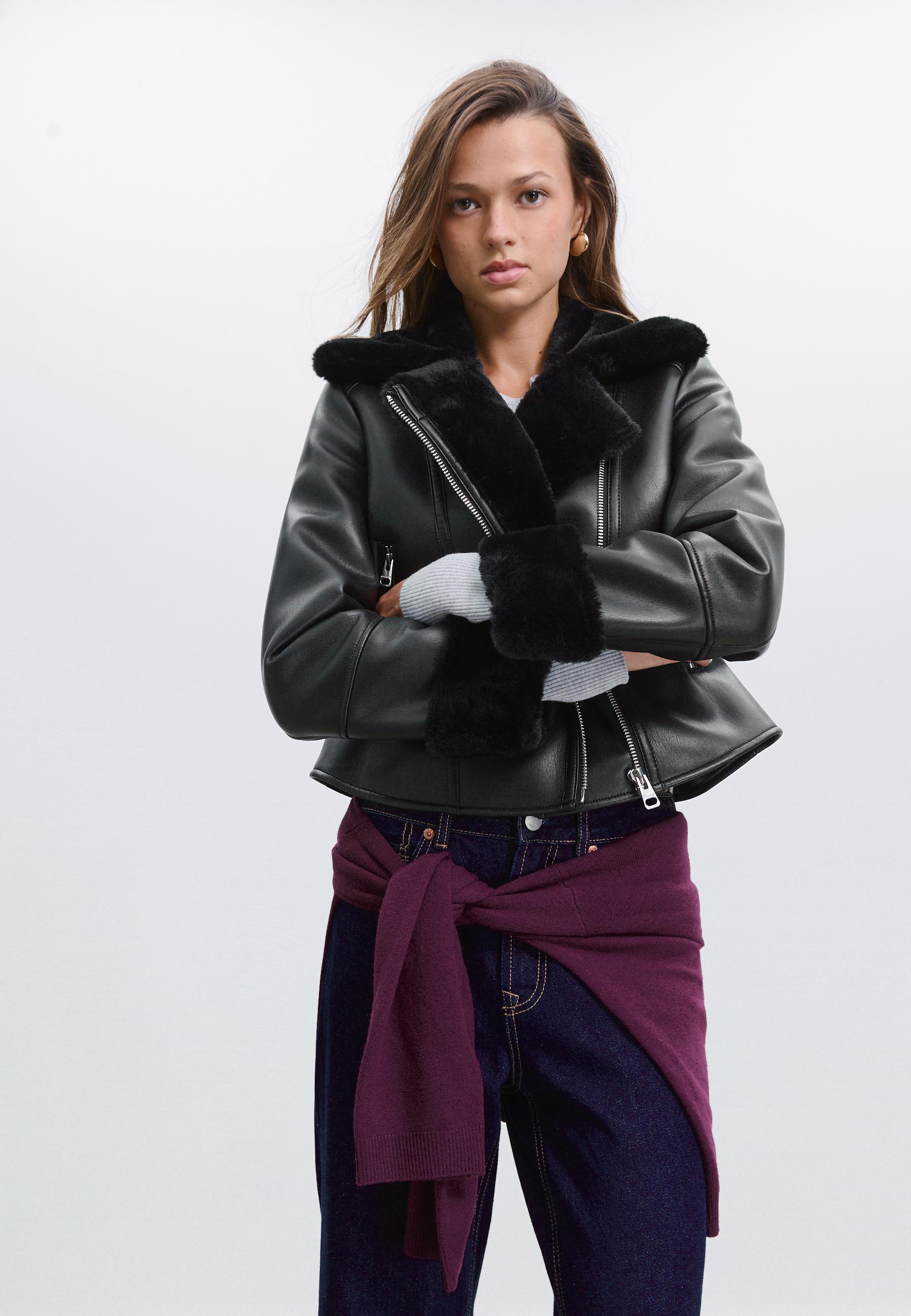 Faux leather double-faced biker jacket - Women's fashion