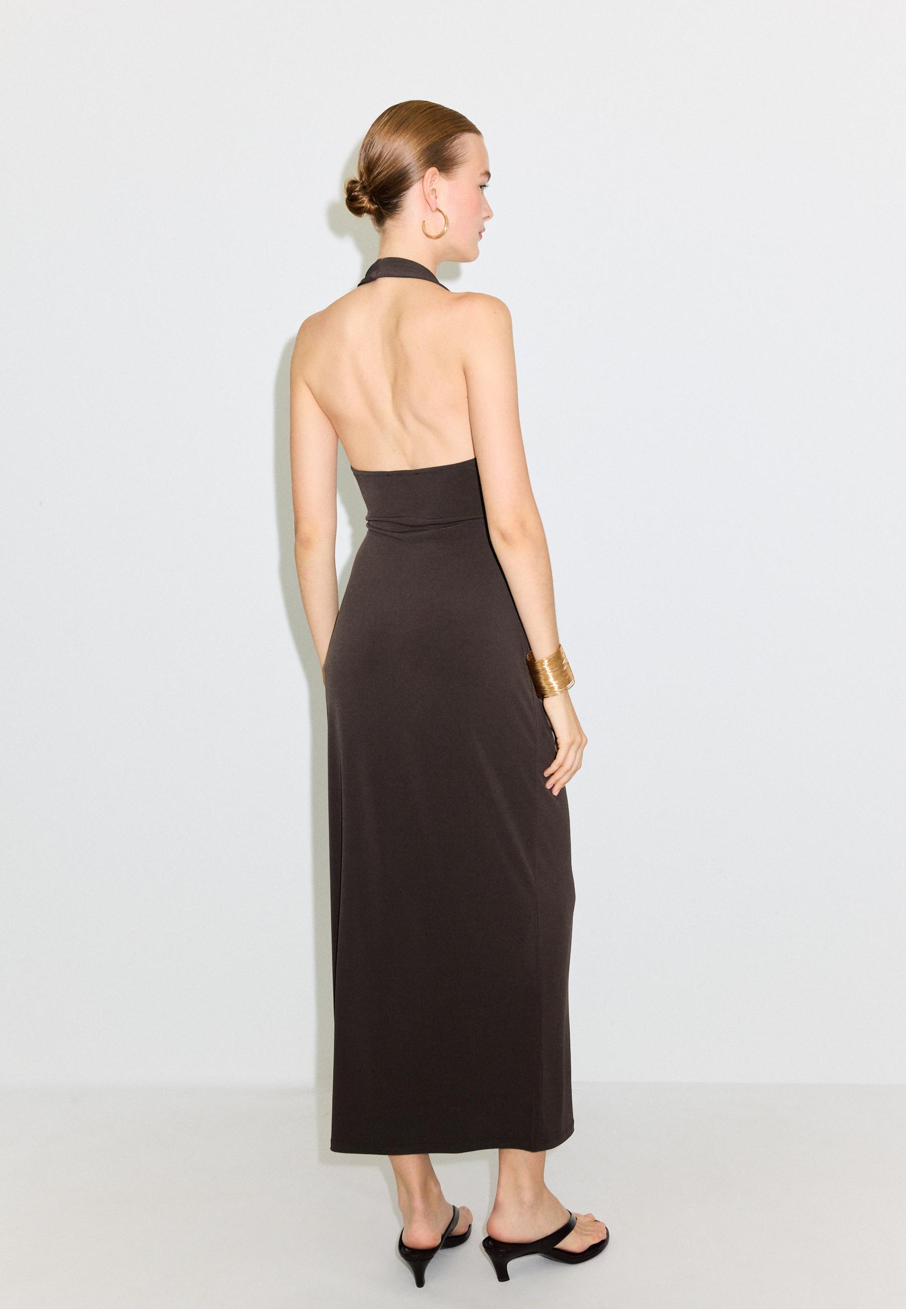 Halter neck midi dress — Brown