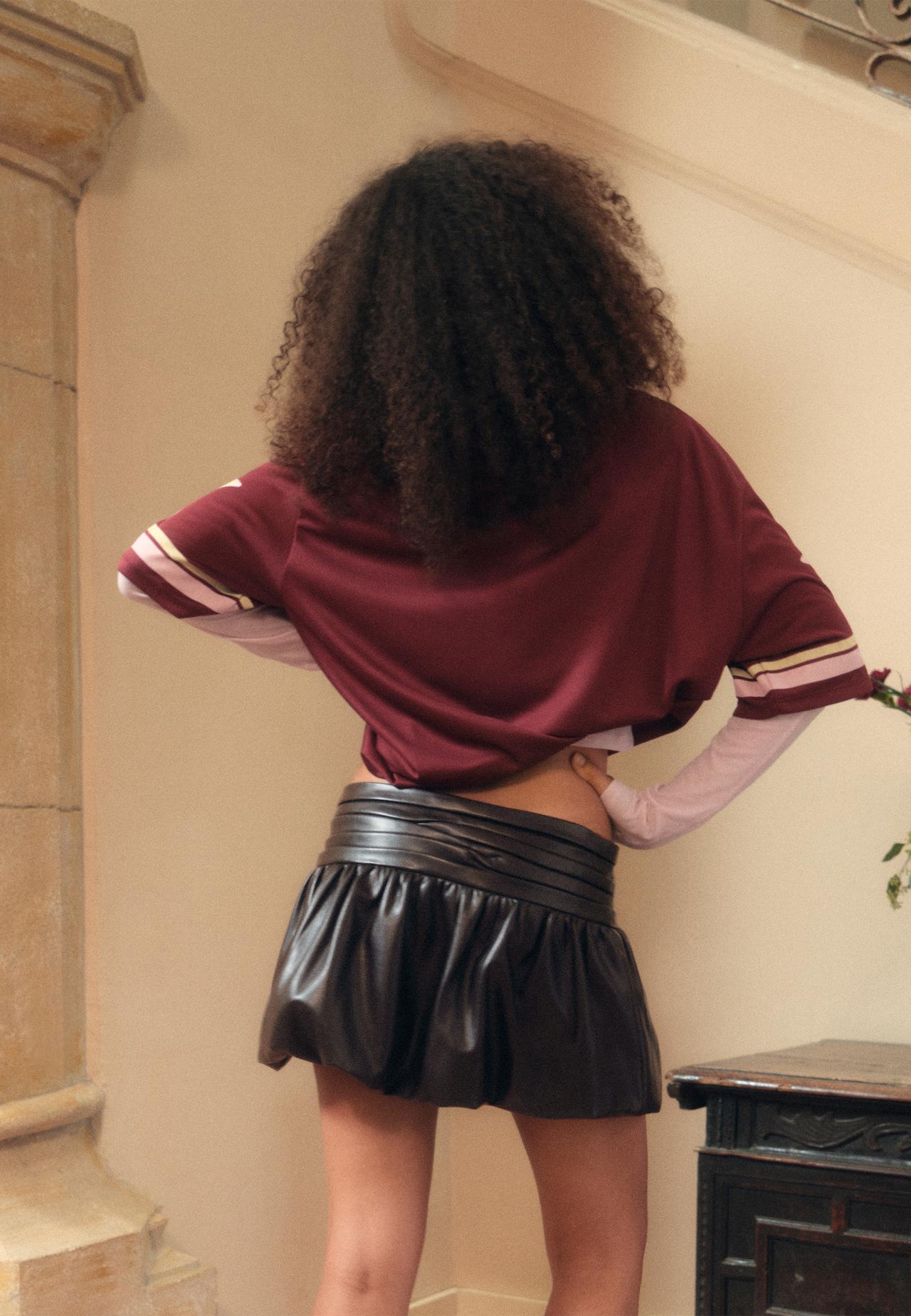 Leather effect balloon skirt — Brown