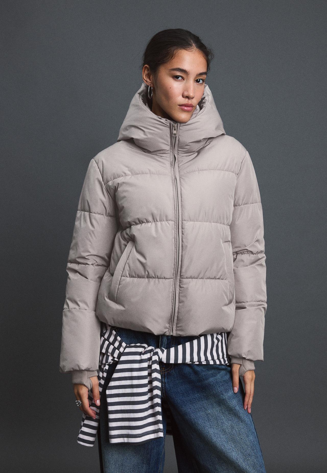 Basic hooded padded jacket — Brown