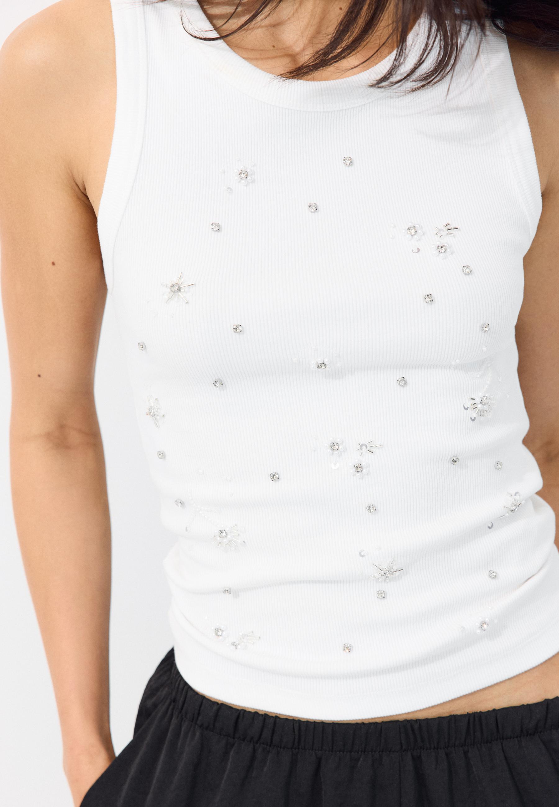 Jewelled racerback T-shirt — White