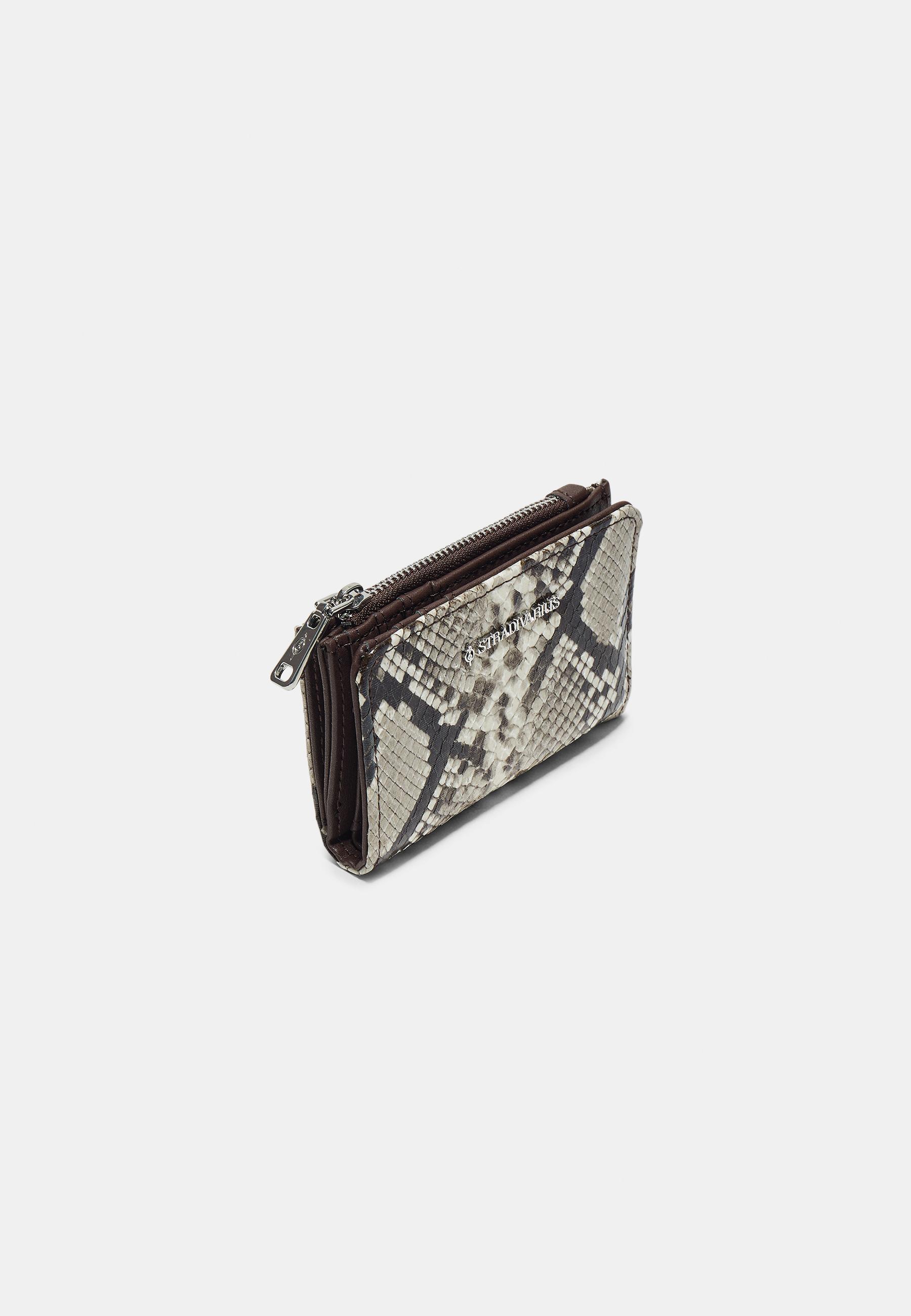 Snakeskin print card holder purse — Stone