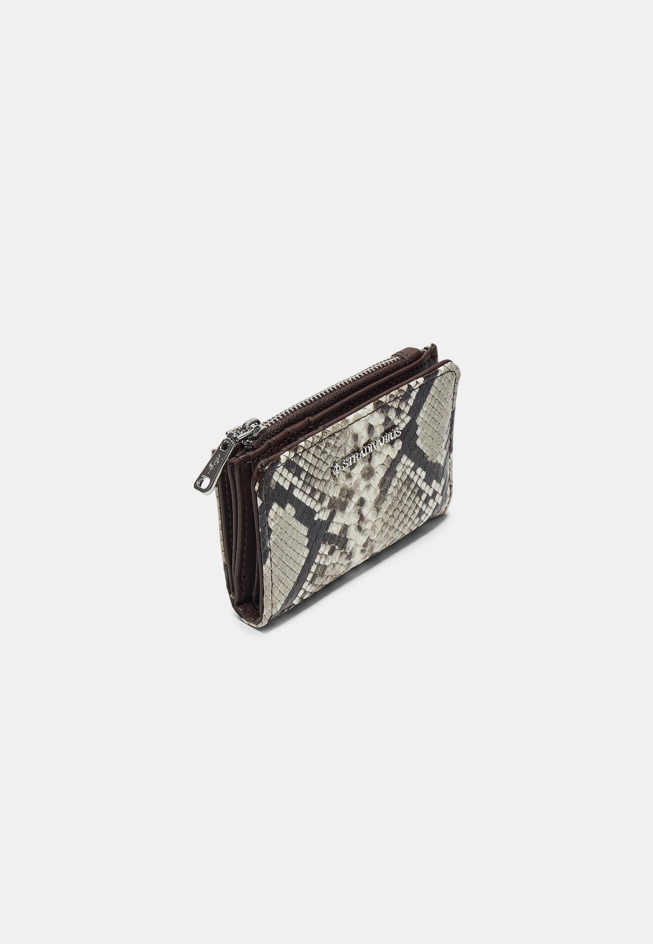Snakeskin print card holder purse — Stone