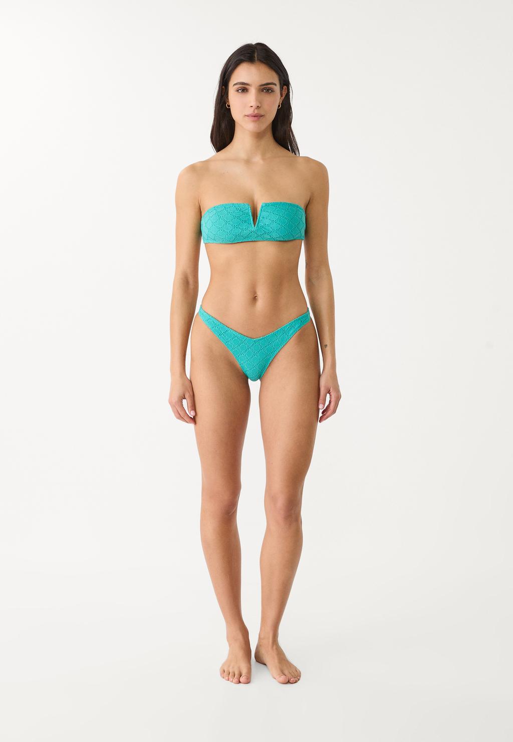 Crochet bandeau bikini top with V-neckline