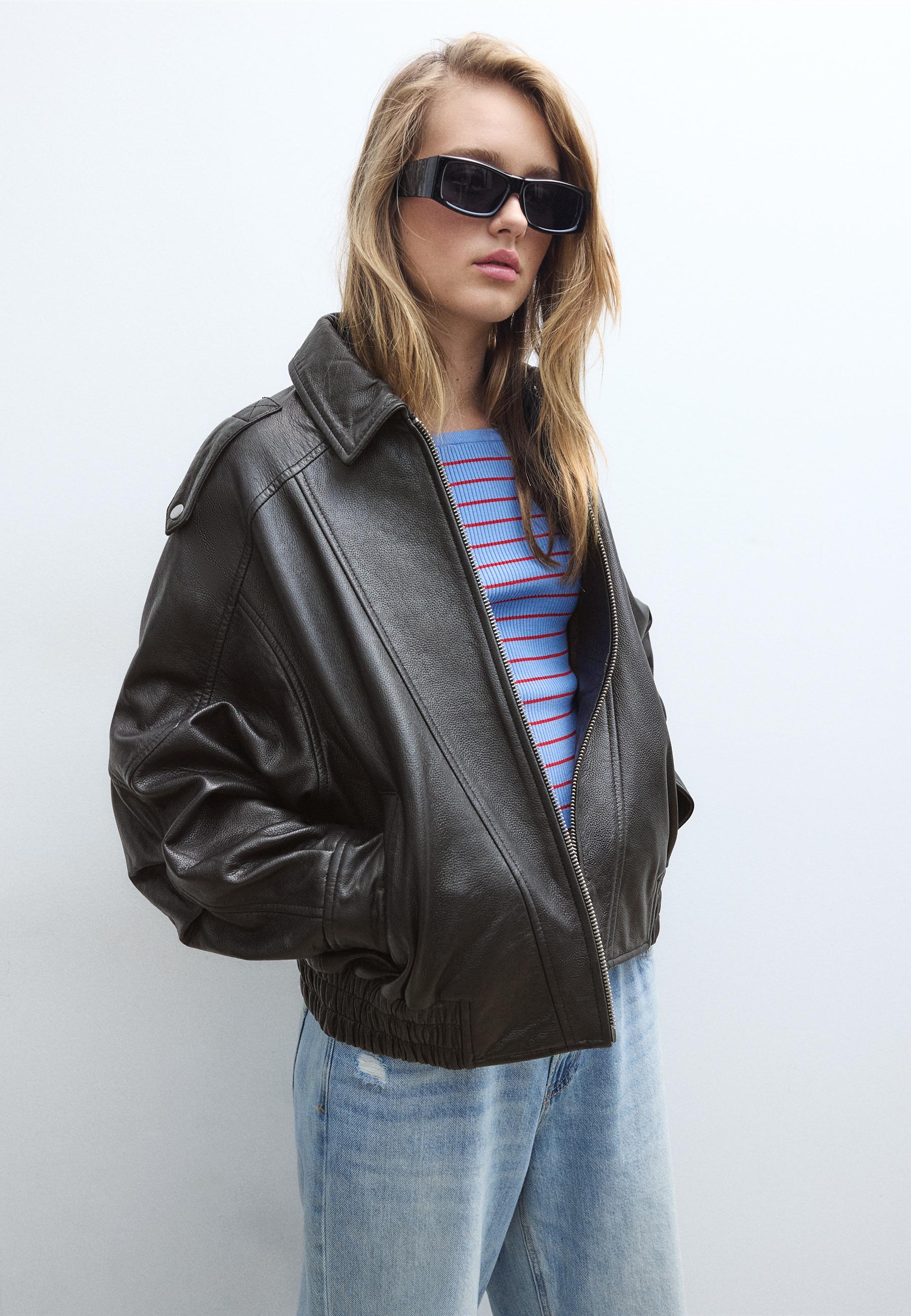 Oversize leather jacket — Black