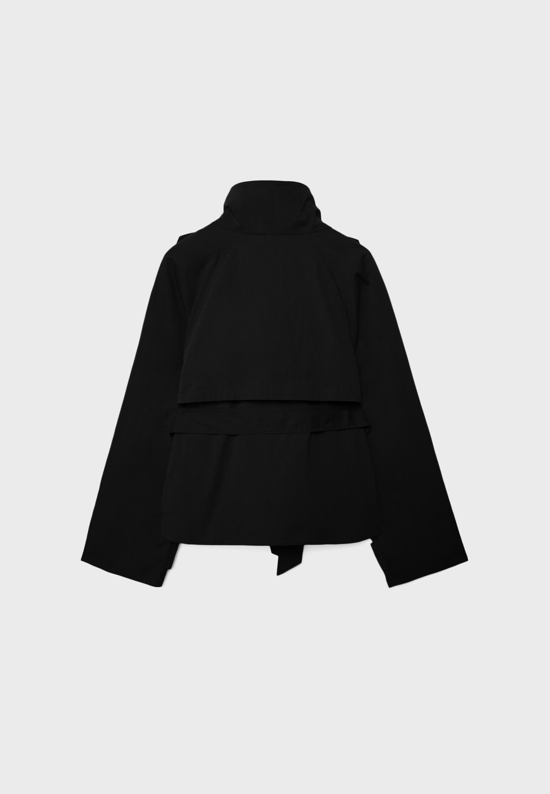 High neck belted trench coat — Black