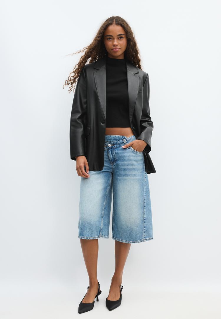 regular fit blazer met leereffect