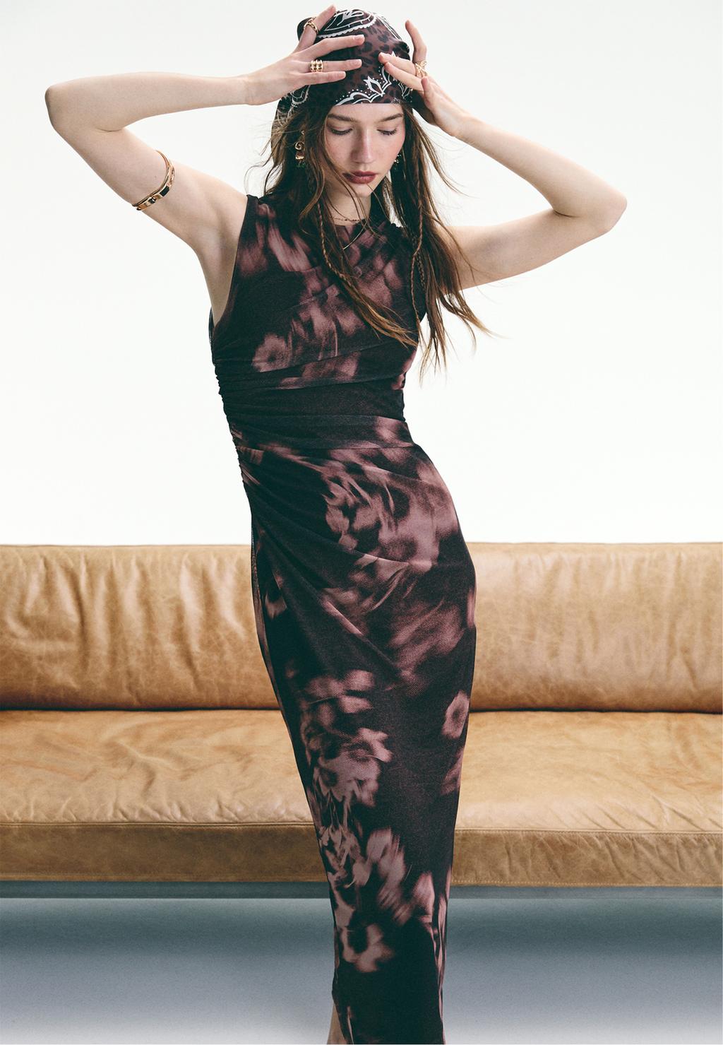 Vestido midi estampado tul