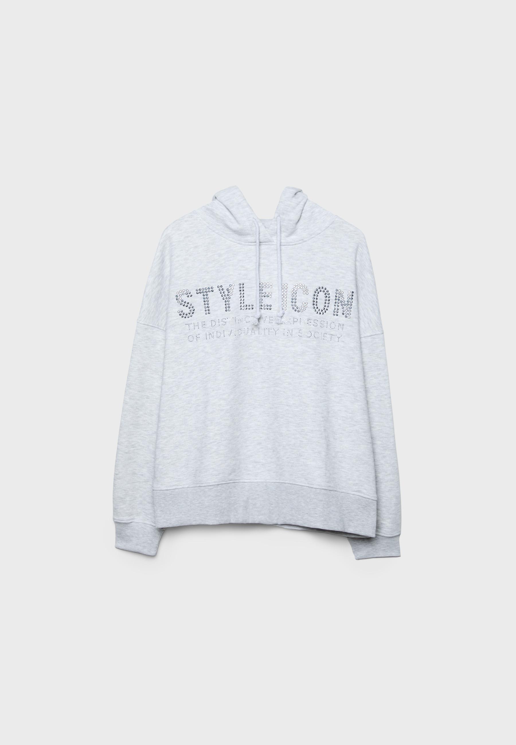 Hoodie with rhinestones — Grey melange