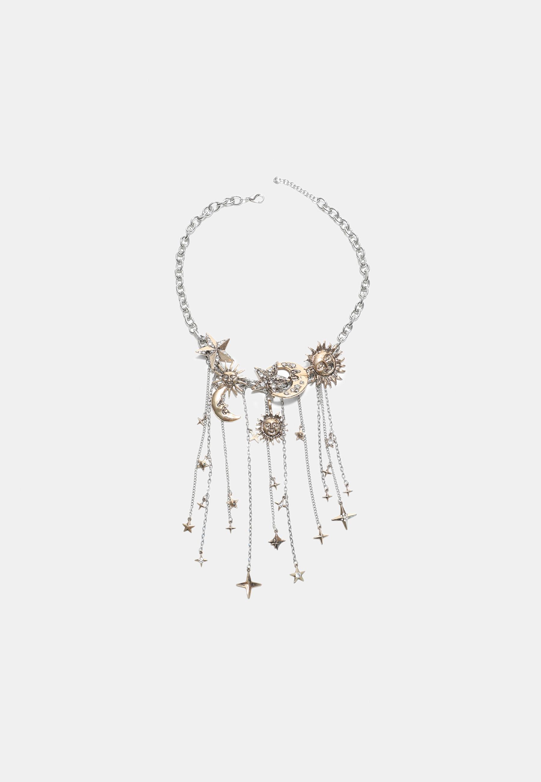 Moon and star multi-charm necklace — Grey