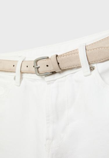 Belted denim Bermuda shorts — White 9