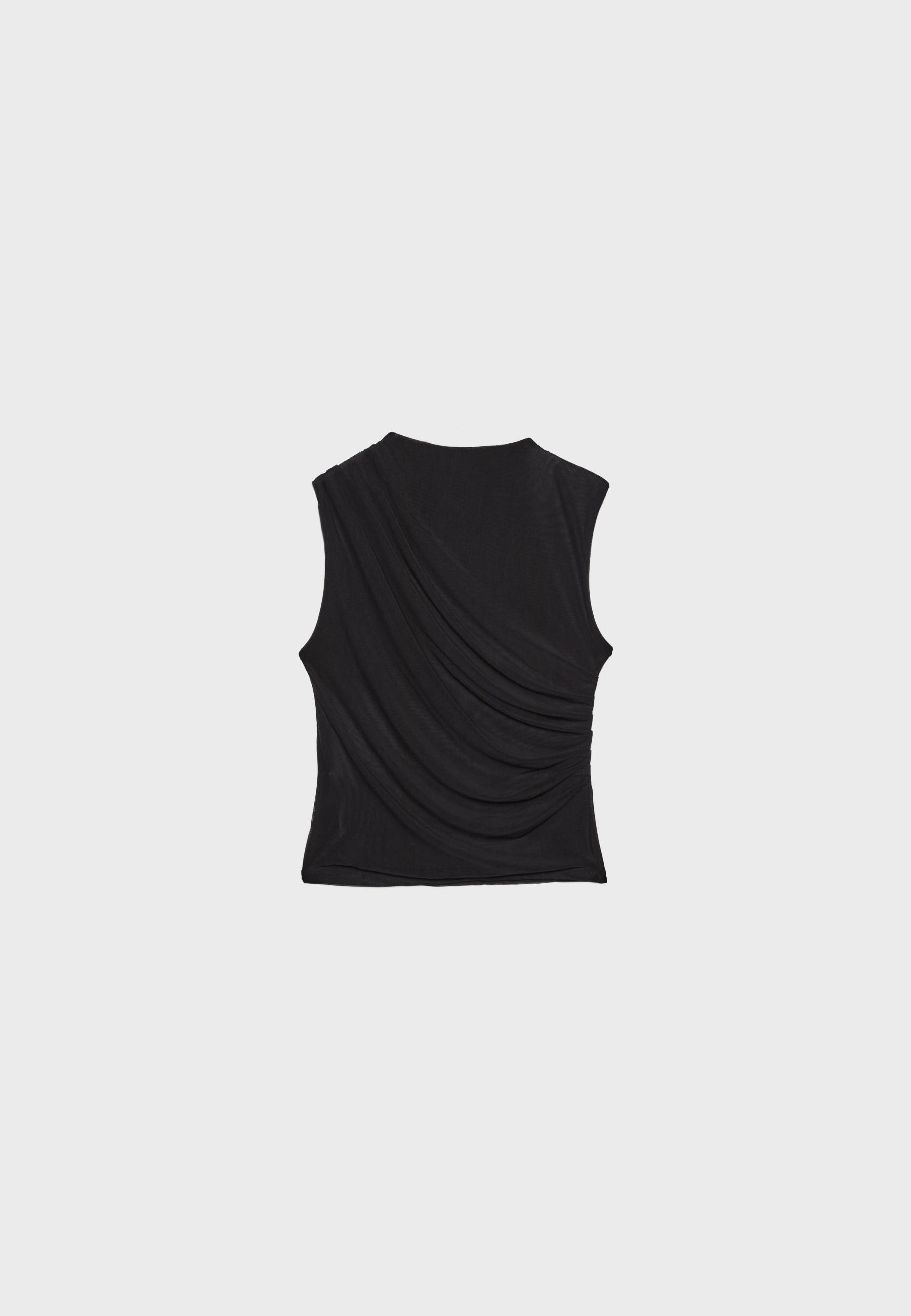 Gathered tulle T-shirt — Black