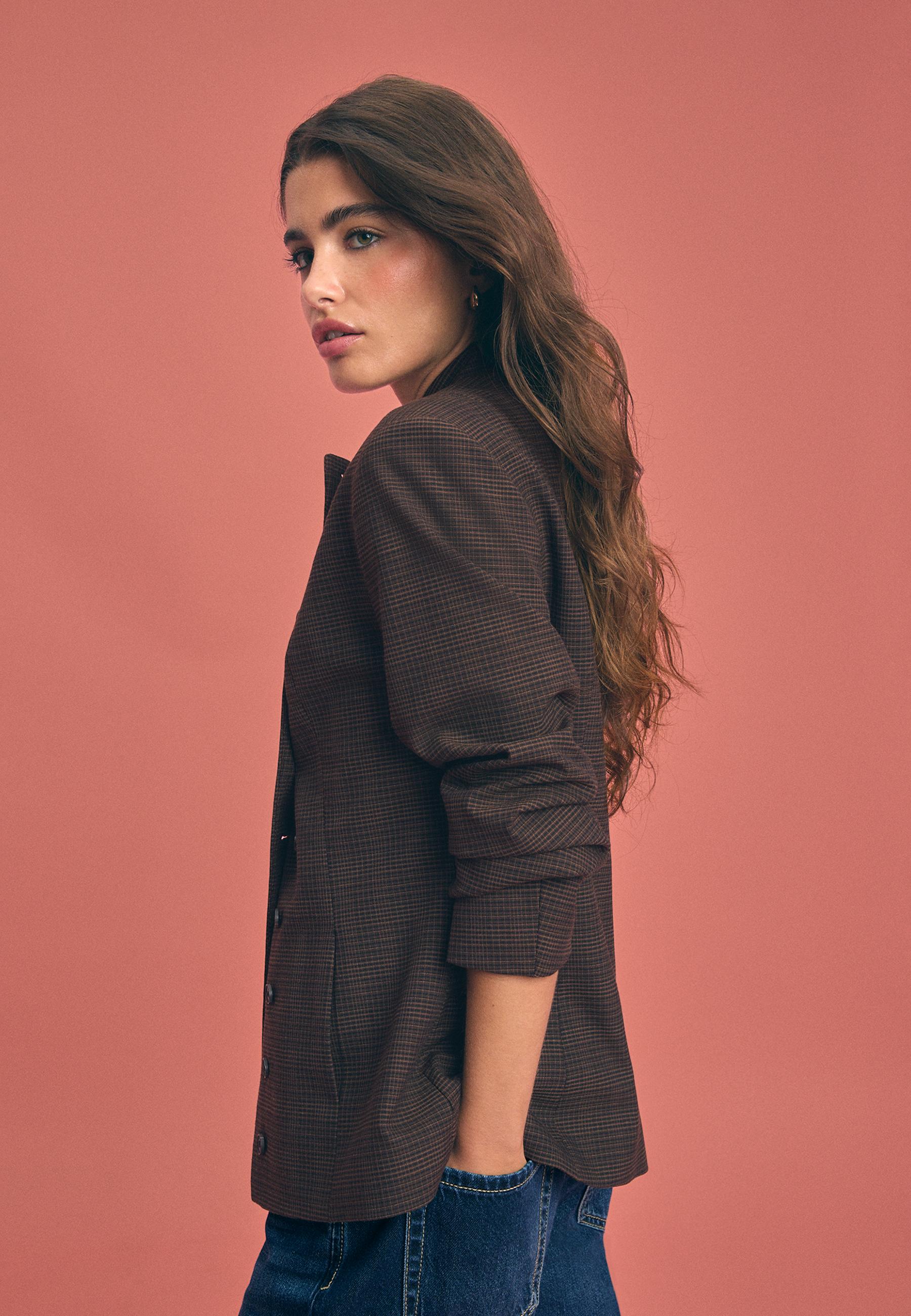 Asymmetric multi-button blazer — Brown