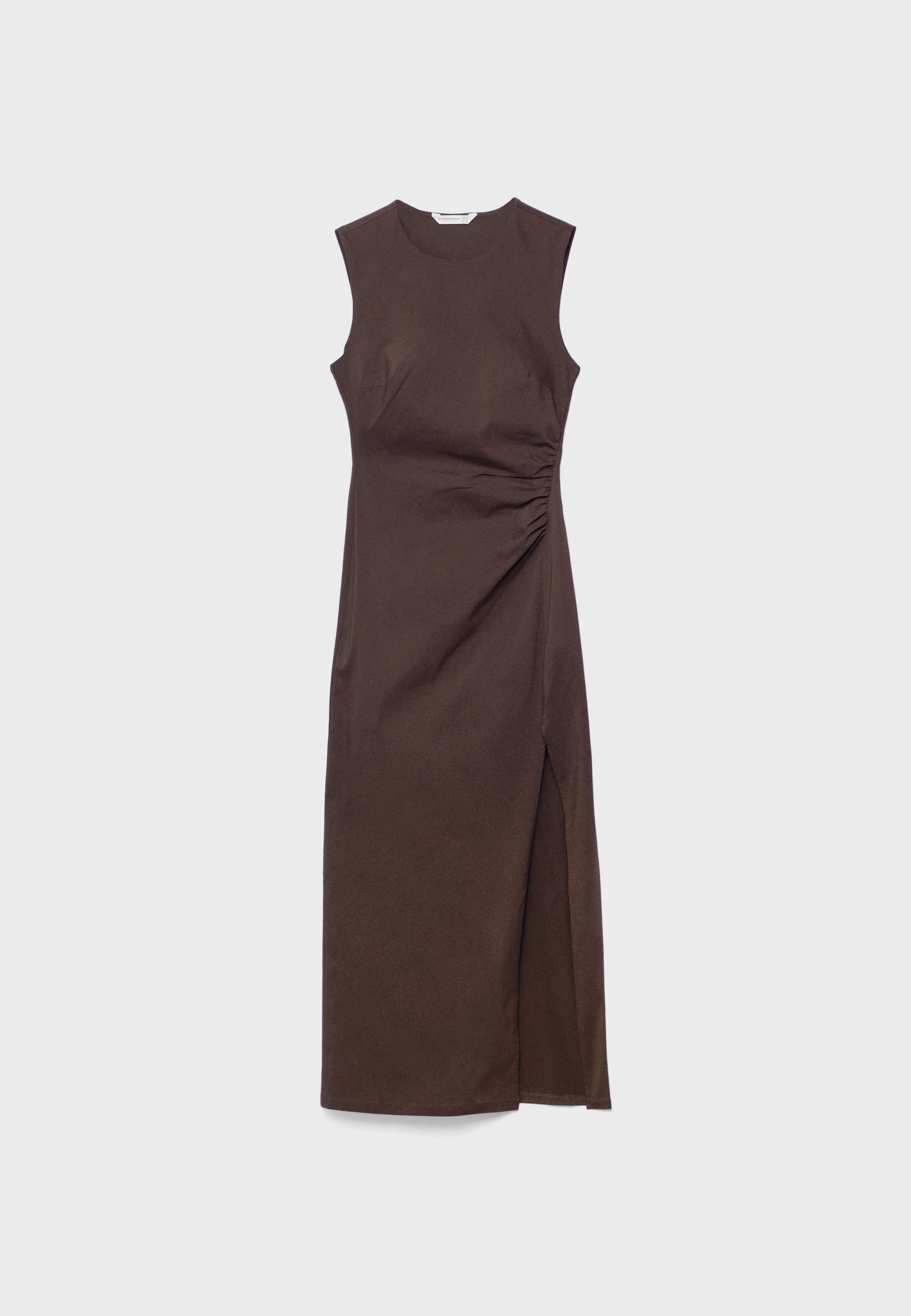 Sleeveless Bengaline midi dress — Brown