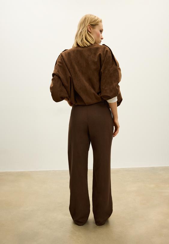 rechte soepelvallende broek met linnenlook