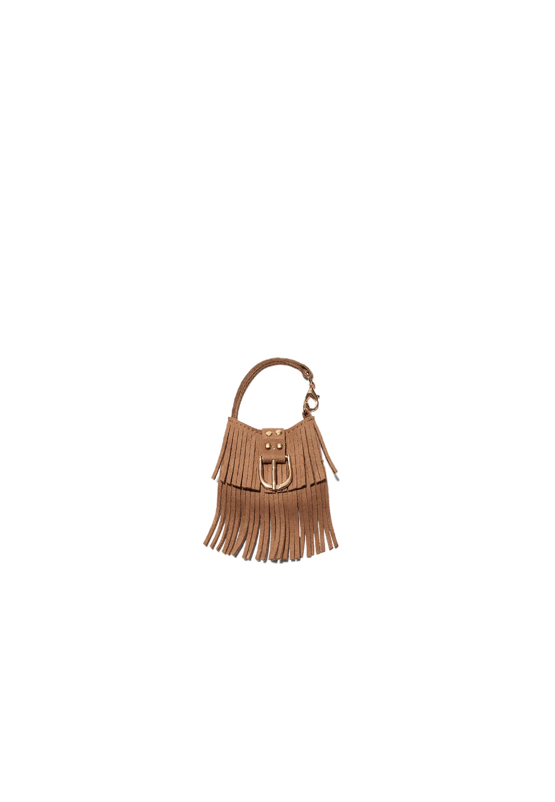 Fringed bag charm keyring — Beige