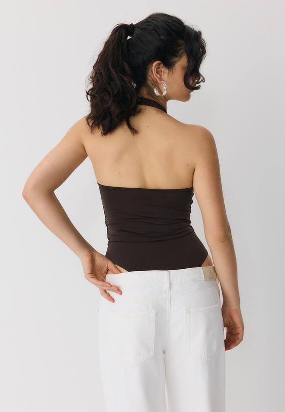 Stradivarius Halter Neck Bodysuit Brown Xl