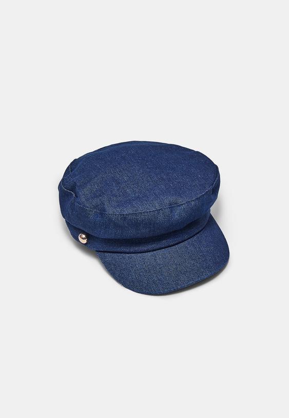 Stradivarius Casquette Marin En Jean Denim Bleu Moyen Délavé Os
