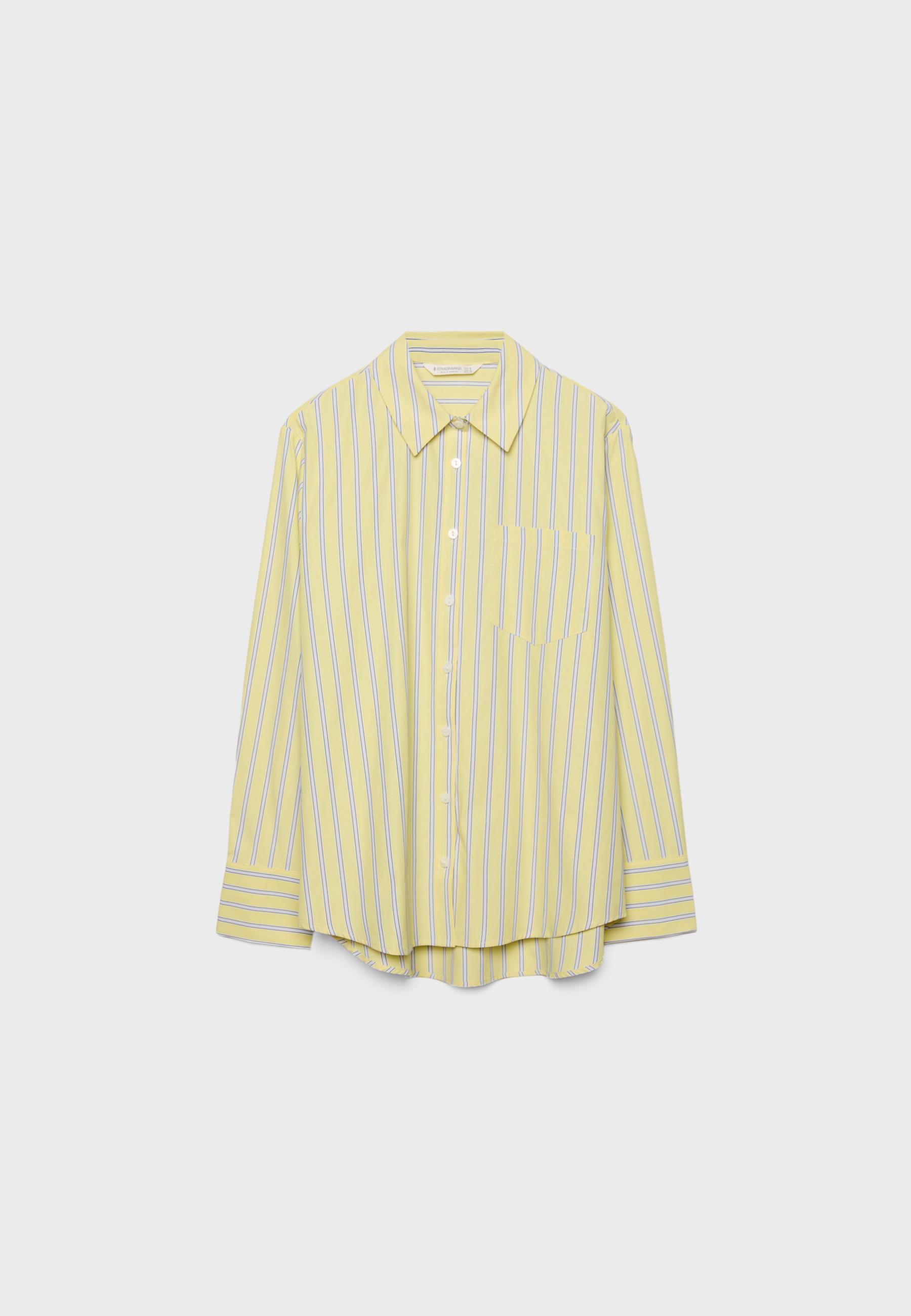 Basic çizgili poplin cepli gömlek - Görsel 6