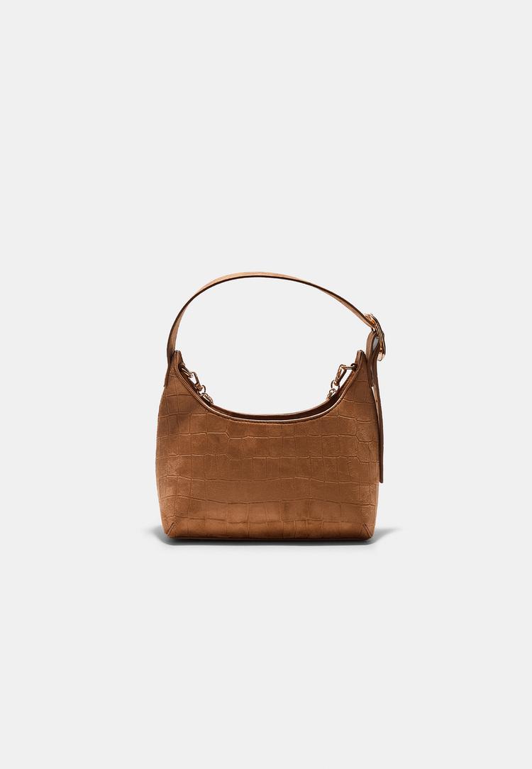 Stradivarius Τσάντα Ώμου Από Συνθετικό Σουέντ Με Λεπτομέρεια Αγκράφας Καραμελέ Os