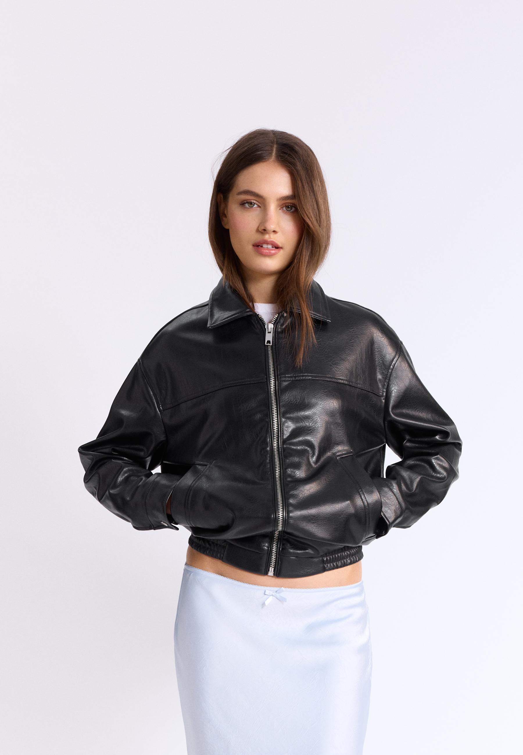 Oversize leather effect jacket — Black
