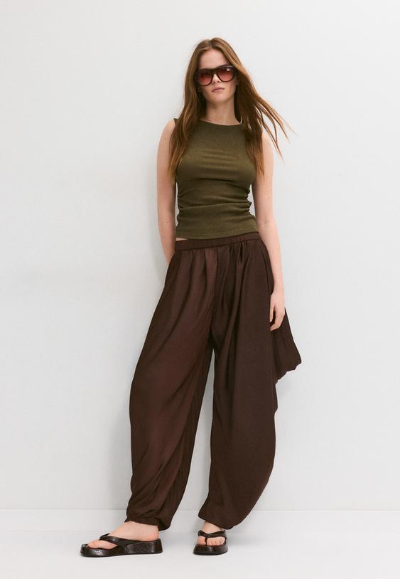 Stradivarius Gathered Texture T-Shirt Khaki Xl