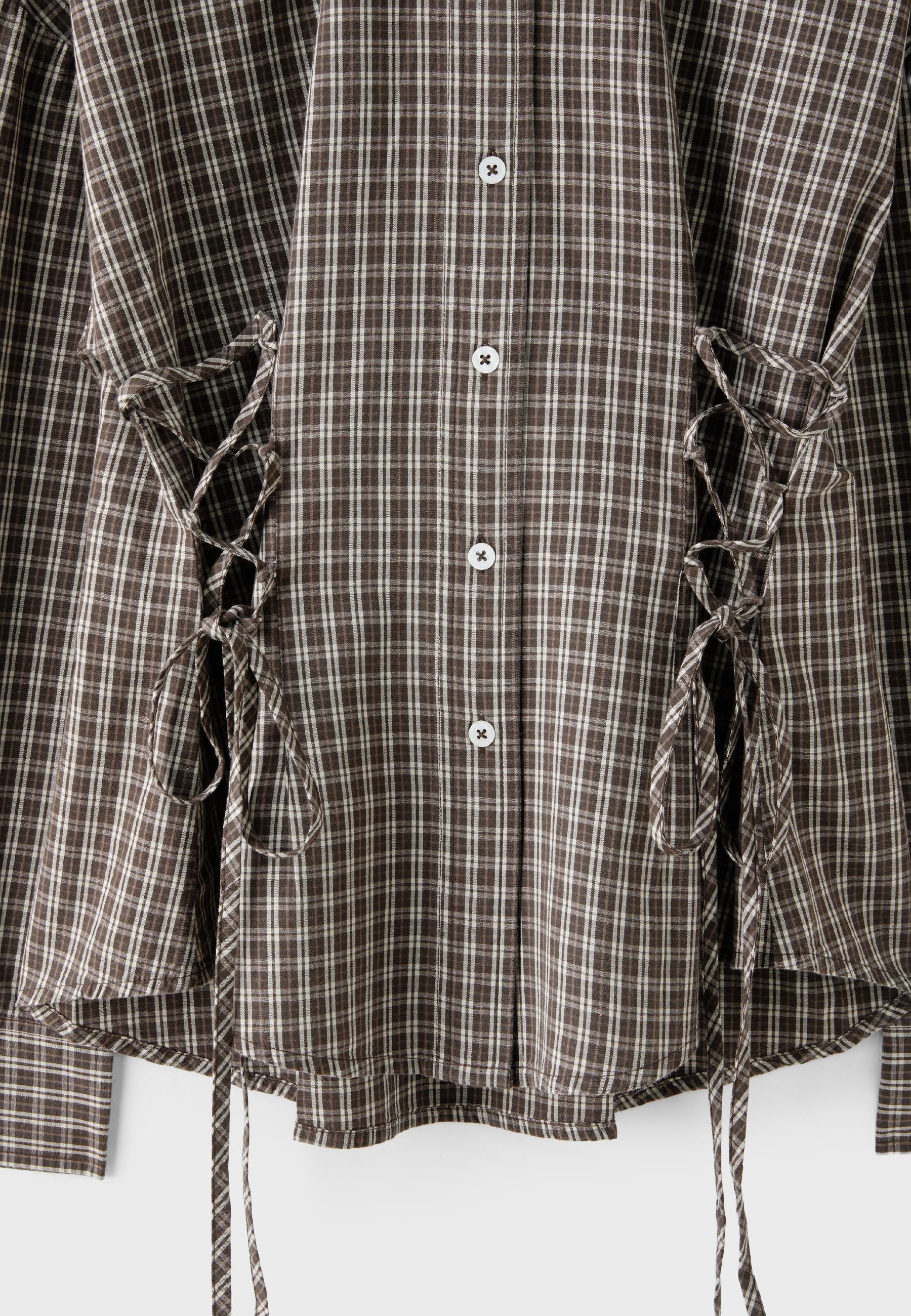 Check shirt with tie detail — Brown