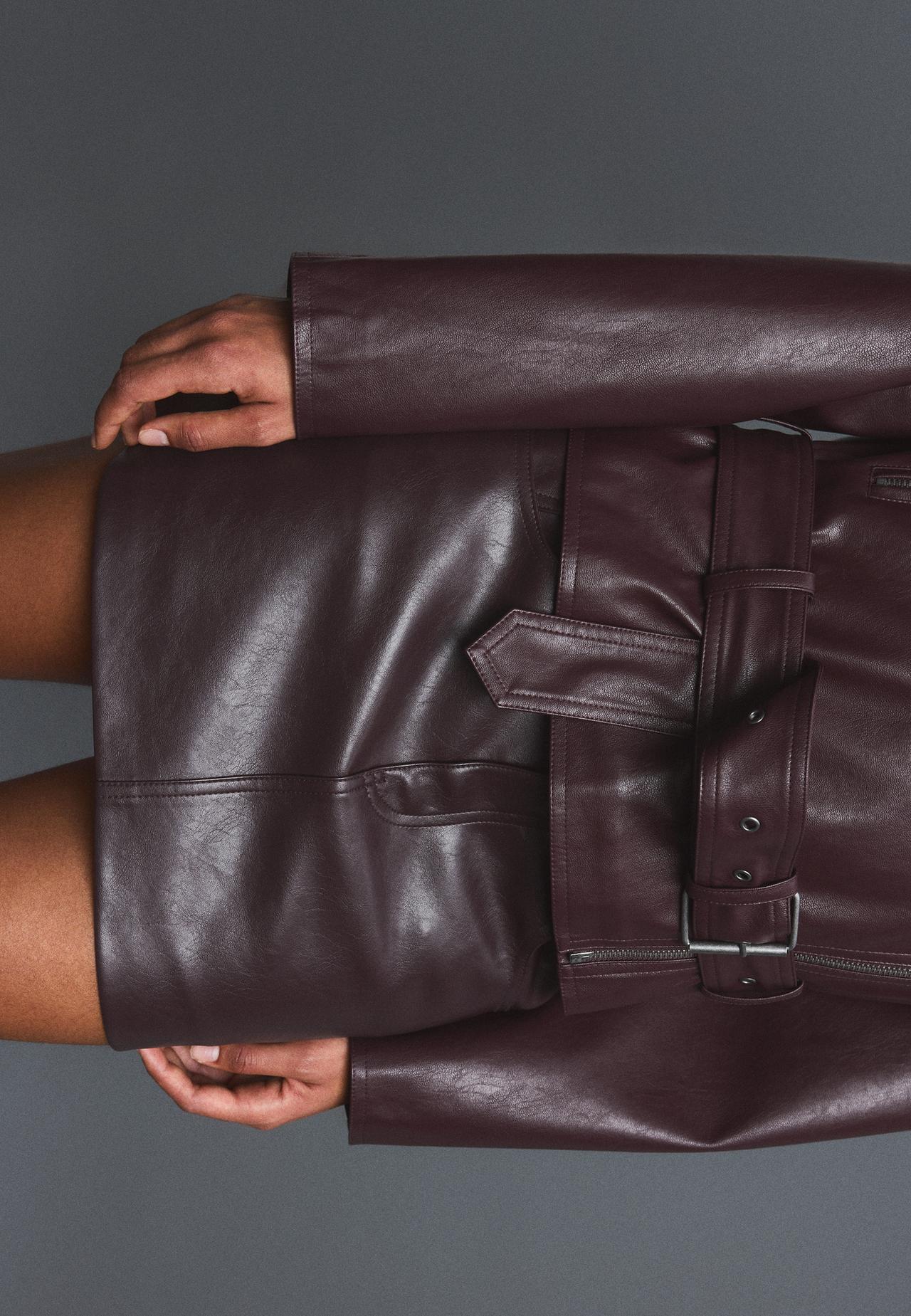 Leather effect biker jacket with belt — Purple