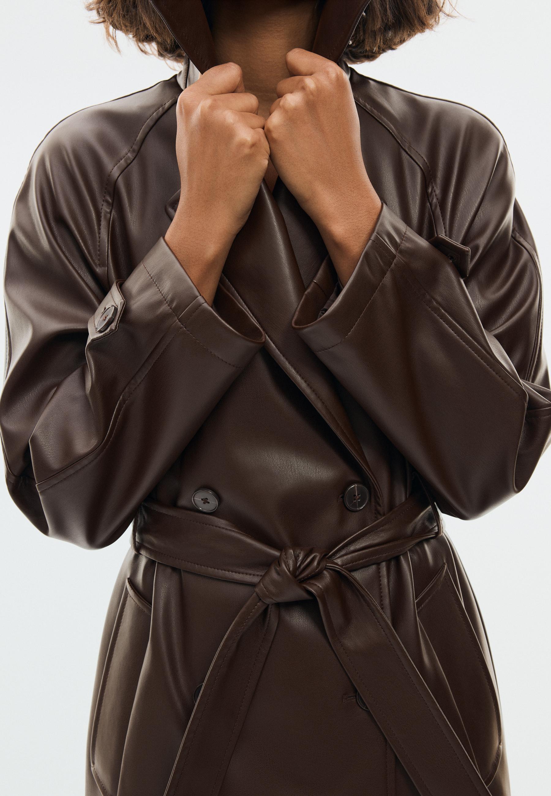Long faux leather trench coat — Brown