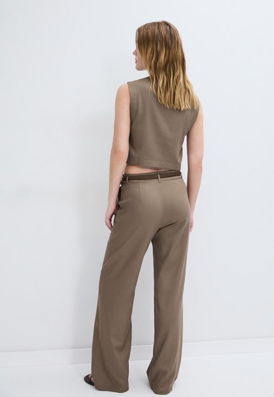 pantalon recto efecto lino cinturon