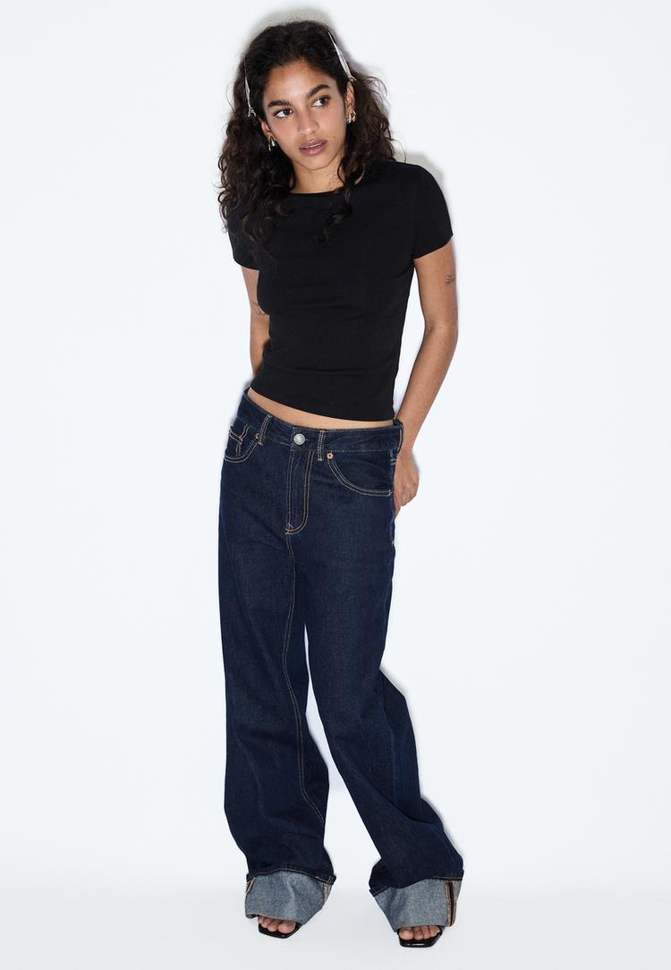 Straight Fit Jeans mit weitem Bein D92 ENTBASTETER DENIM-WASHED-LOOK 42