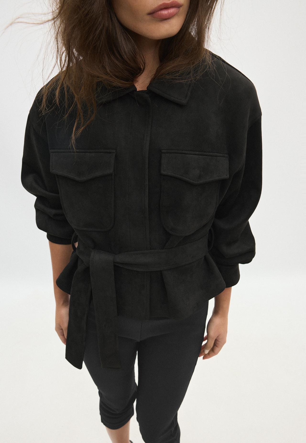 Cropped faux suede jacket — Black