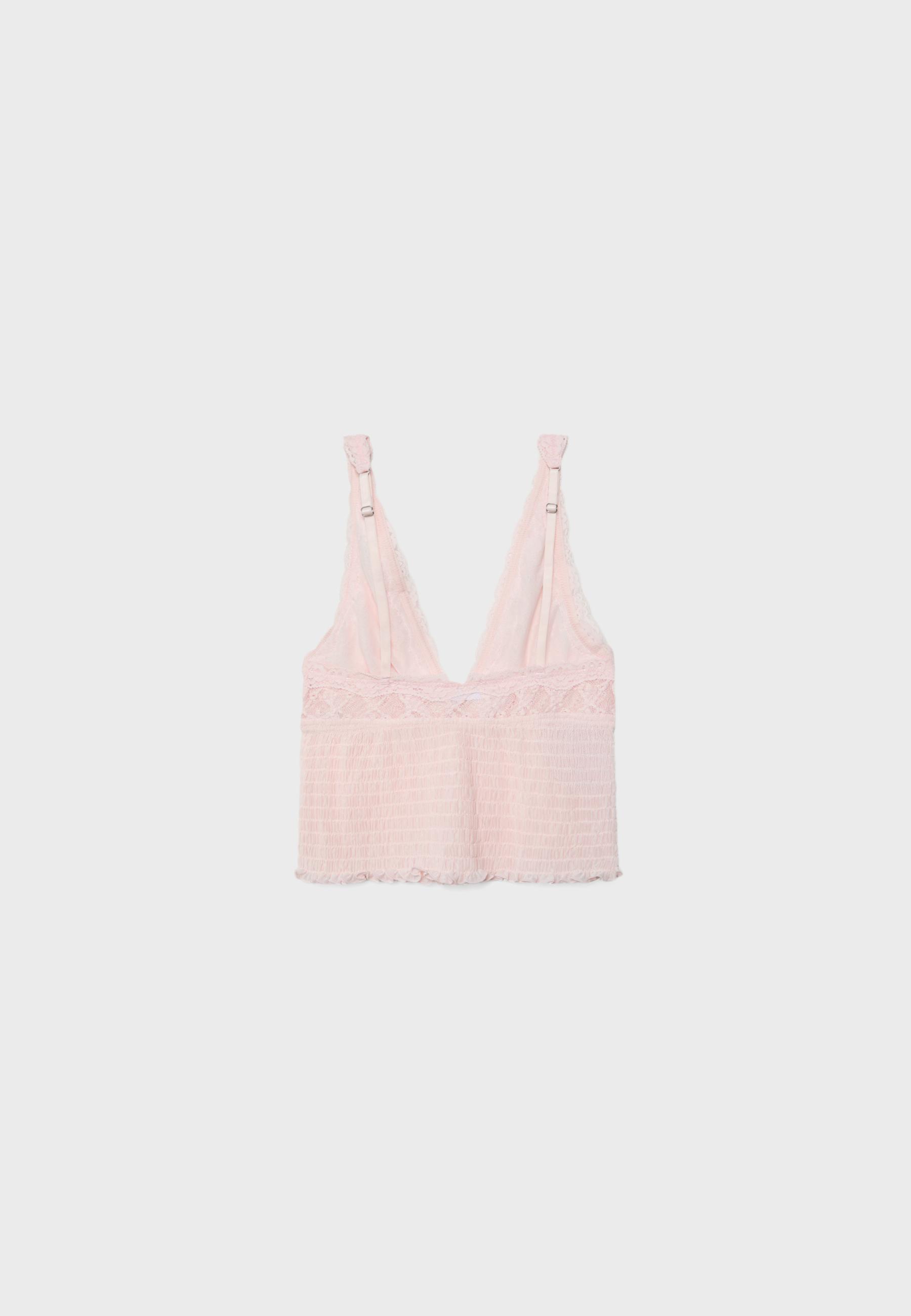 Smocked lace lingerie top — Pastel pink