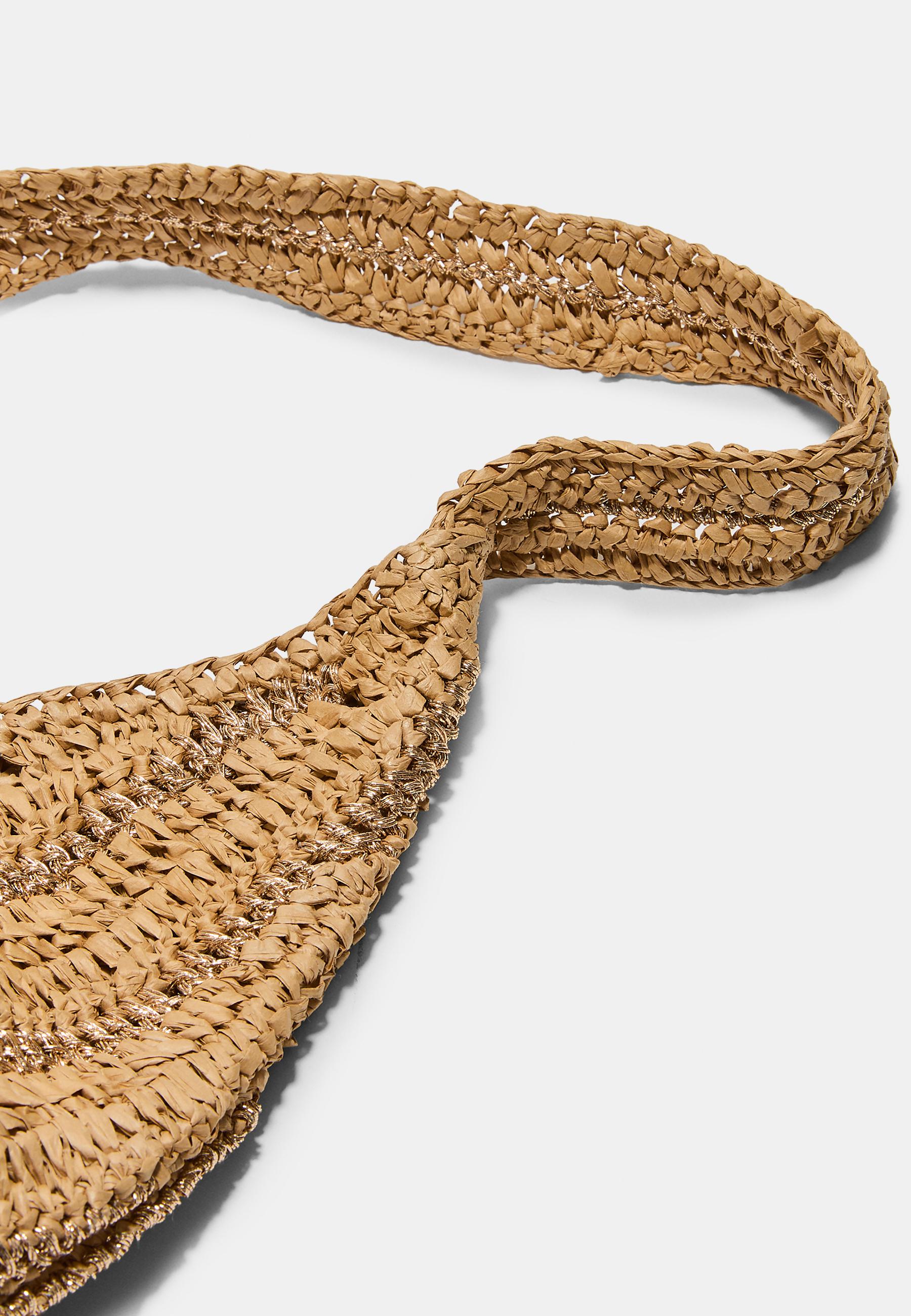 Metallic thread raffia shoulder bag — Ecru