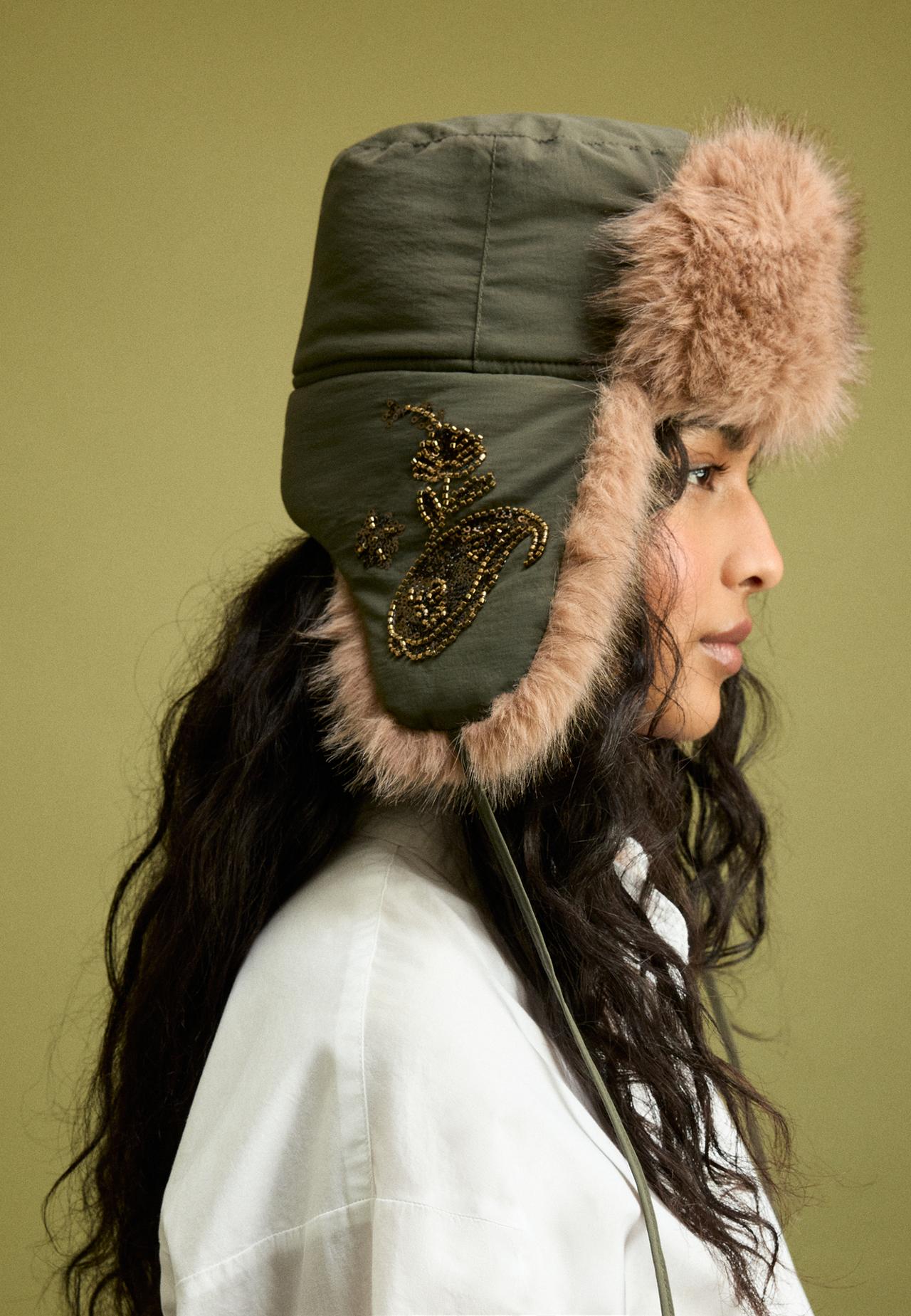 Aviator hat with rhinestones — Khaki