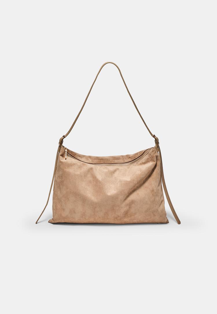 Stradivarius Τσάντα Ώμου Με Απαλή Υφή, Με Μίνι Φερμουάρ Μπεζ Os